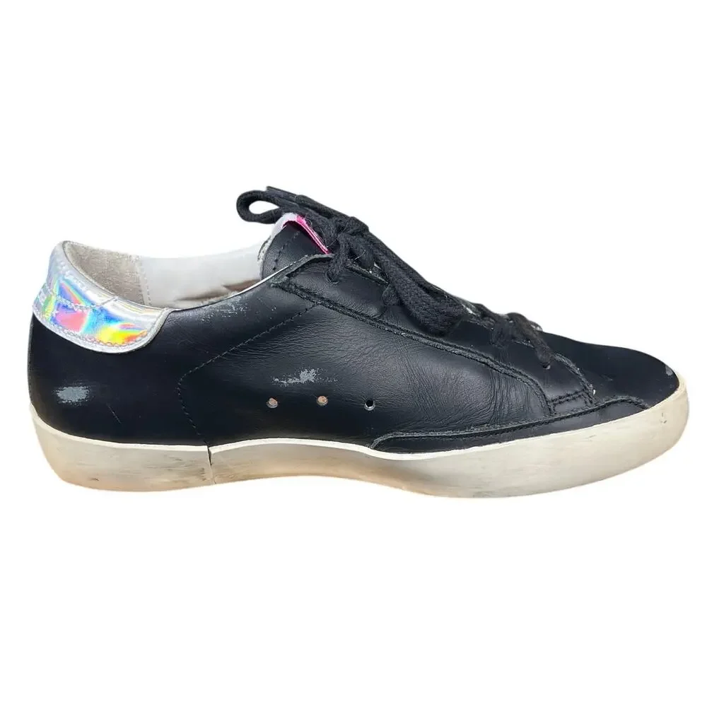 Golden Goose Kids Black Leather Holographic Star Sneaker Size 33 US 1.5